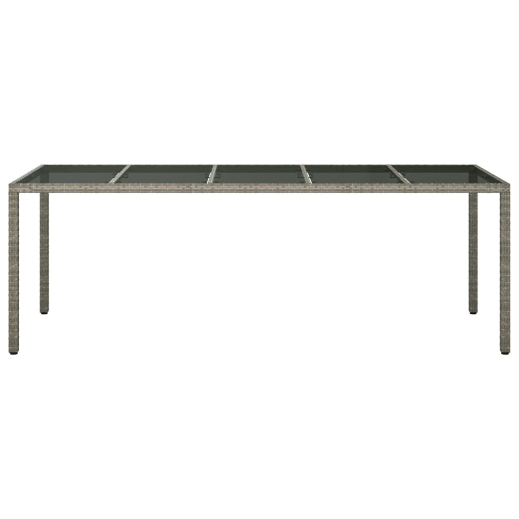 vidaXL Masă grădină, gri, 250x100x75 cm, sticlă securizată/poliratan