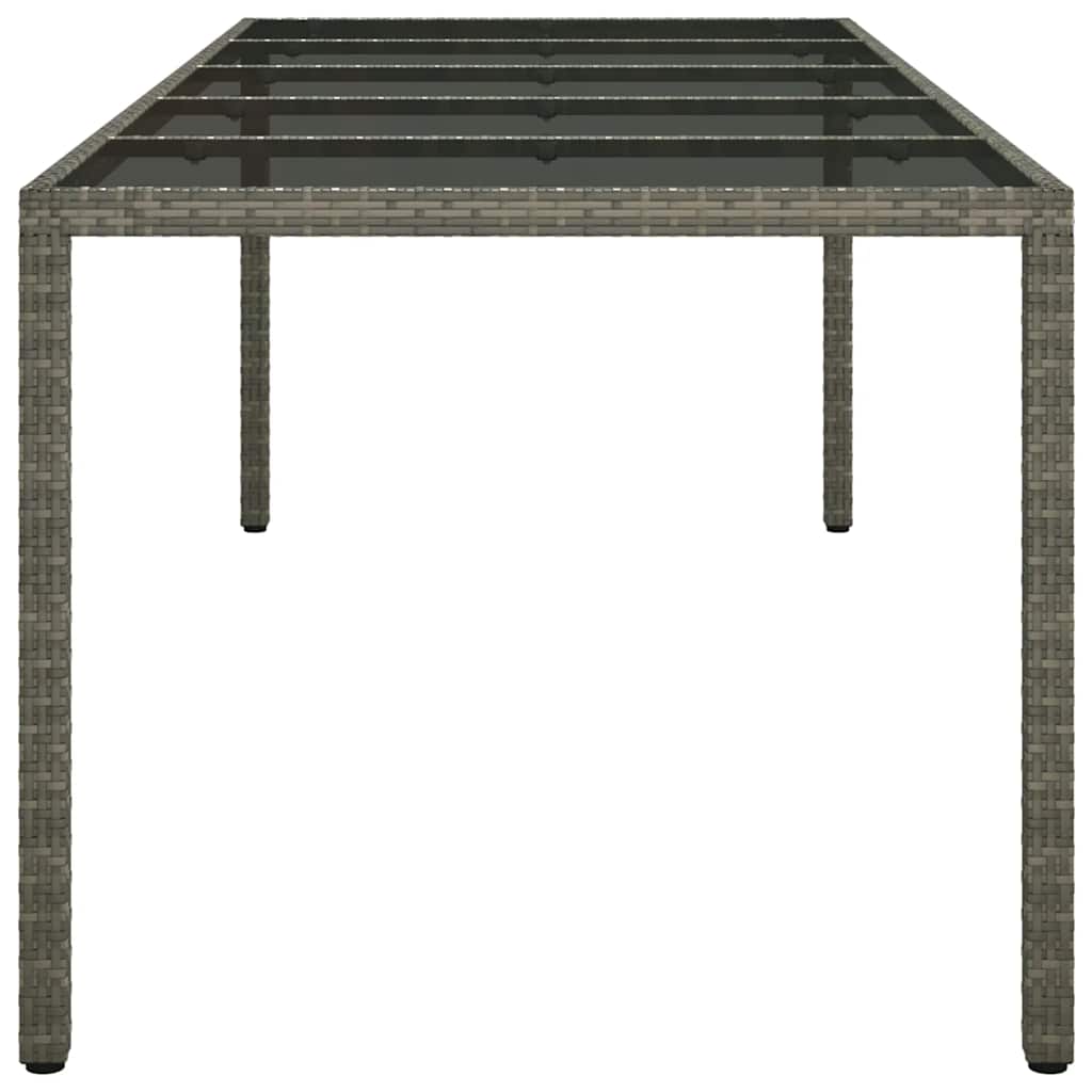 vidaXL Masă grădină, gri, 250x100x75 cm, sticlă securizată/poliratan