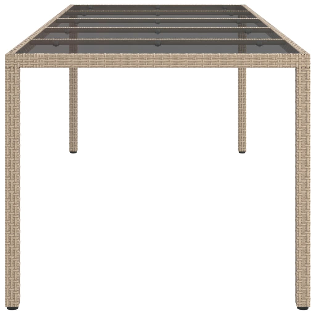 vidaXL Masă grădină, bej, 250x100x75 cm, sticlă securizată/poliratan