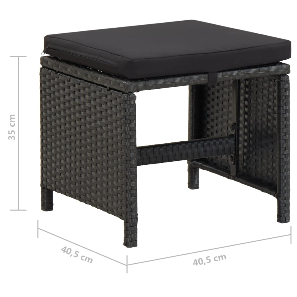 vidaXL Taburete de grădină cu perne, 4 buc., negru, poliratan vidaXL Taburete de grădină cu perne, 4 buc., negru, poliratan