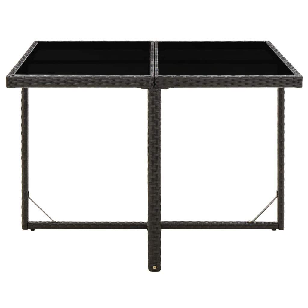 vidaXL Masă de grădină, negru, 109x107x74 cm, poliratan și sticlă vidaXL Masă de grădină, negru, 109x107x74 cm, poliratan și sticlă