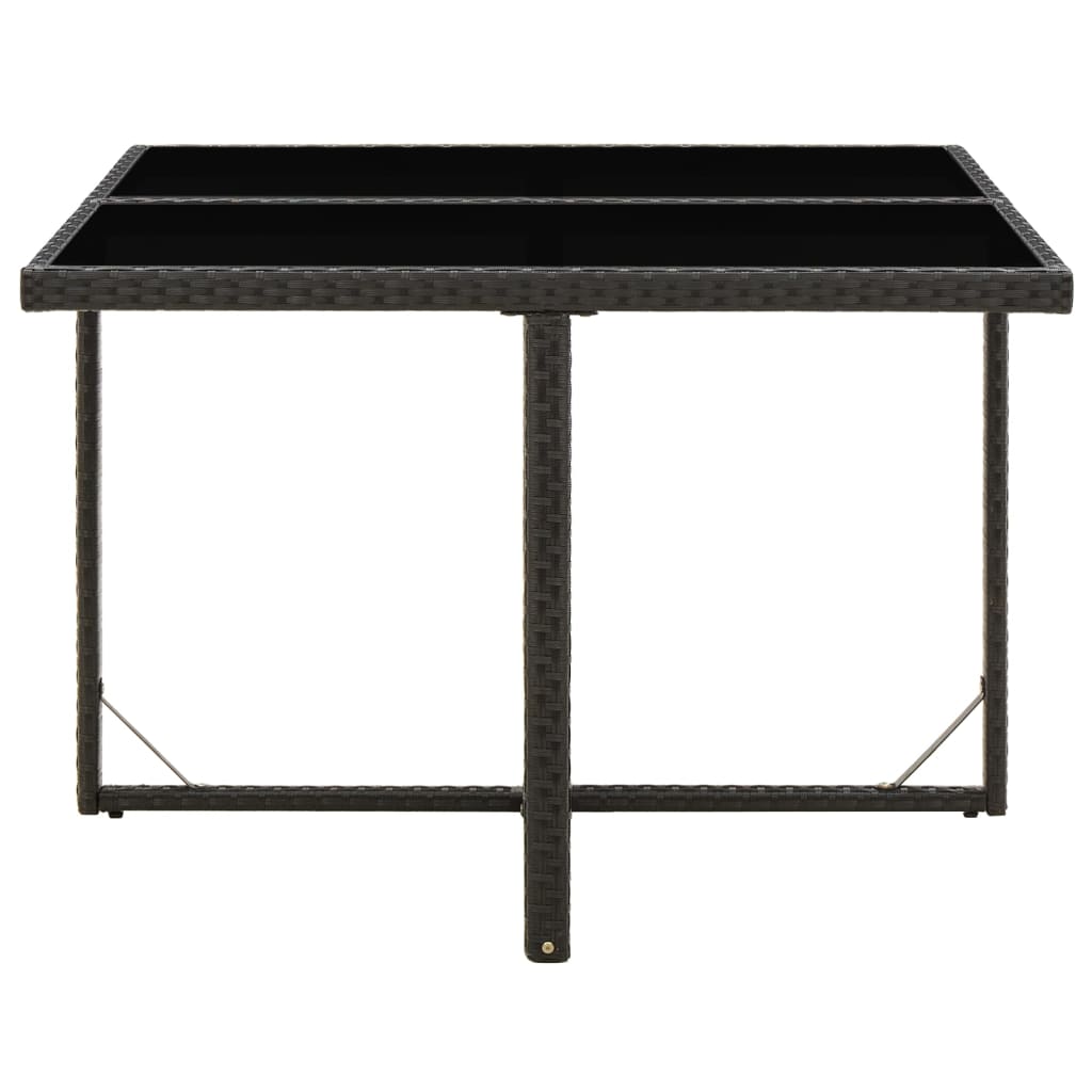 vidaXL Masă de grădină, negru, 109x107x74 cm, poliratan și sticlă vidaXL Masă de grădină, negru, 109x107x74 cm, poliratan și sticlă