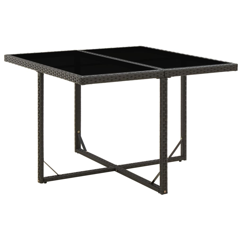 vidaXL Masă de grădină, negru, 109x107x74 cm, poliratan și sticlă vidaXL Masă de grădină, negru, 109x107x74 cm, poliratan și sticlă
