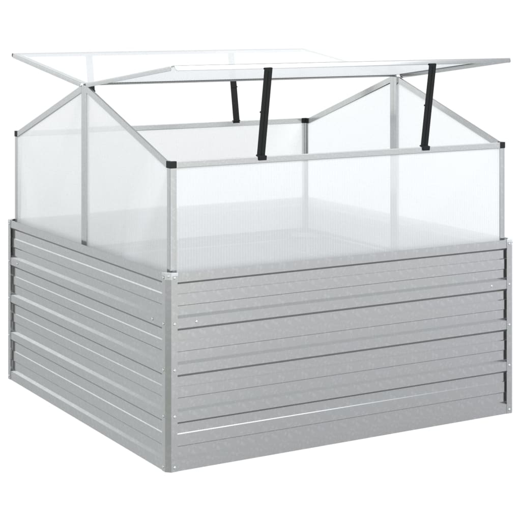 vidaXL Strat înălțat cu seră de grădină, argintiu, 100x100x85 cm vidaXL Strat înălțat cu seră de grădină, argintiu, 100x100x85 cm