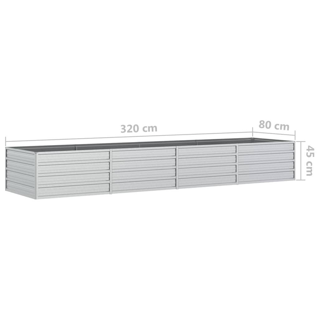 vidaXL Strat înălțat de grădină argintiu 320x80x45 cm oțel galvanizat