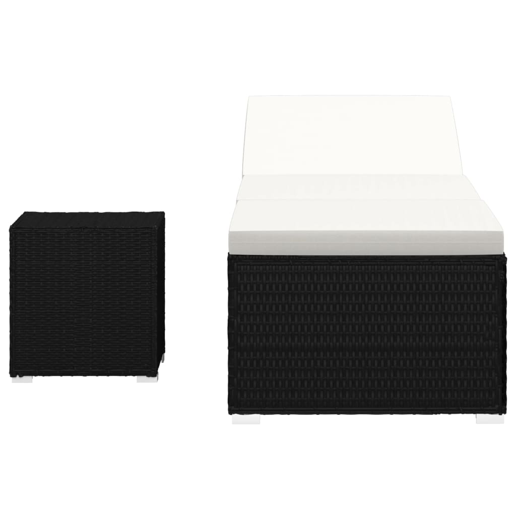 vidaXL Șezlong cu pernă și măsuță de ceai, negru, poliratan