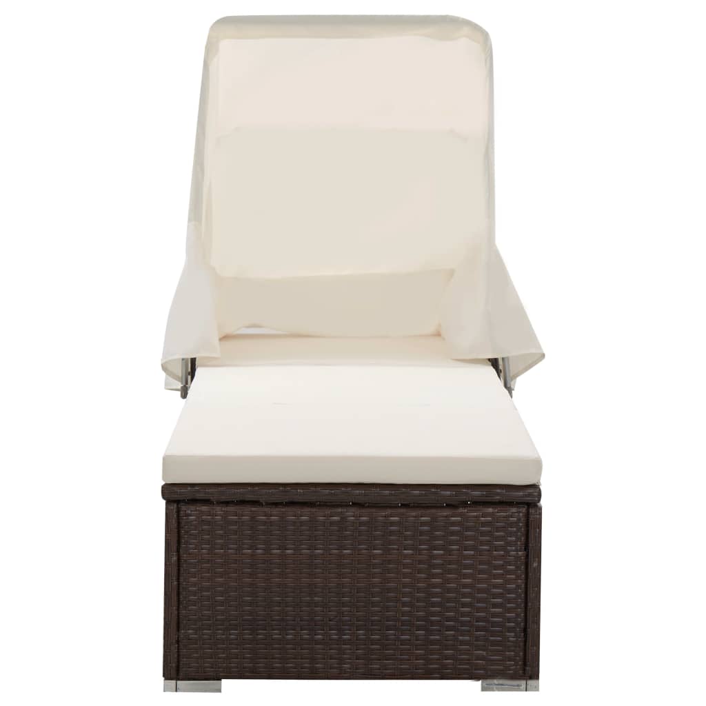 vidaXL Șezlong cu copertină și pernă, maro, poliratan