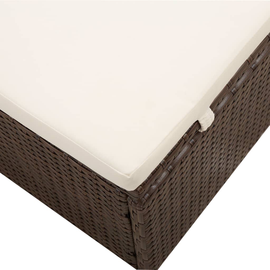 vidaXL Șezlong cu copertină și pernă, maro, poliratan