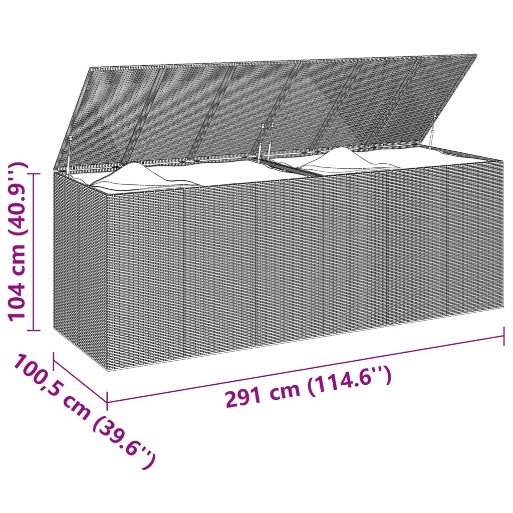vidaXL Ladă grădină pentru perne, gri, 291x100,5x104 cm, ratan PE vidaXL Ladă grădină pentru perne, gri, 291x100,5x104 cm, ratan PE