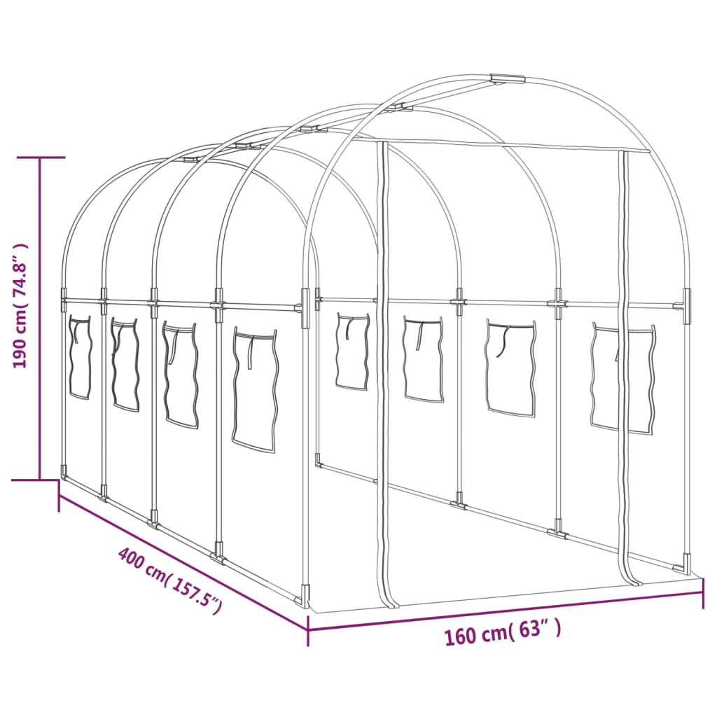 vidaXL Seră transparentă 160x400x190 cm PVC/oțel vopsit electrostatic vidaXL Seră transparentă 160x400x190 cm PVC/oțel vopsit electrostatic