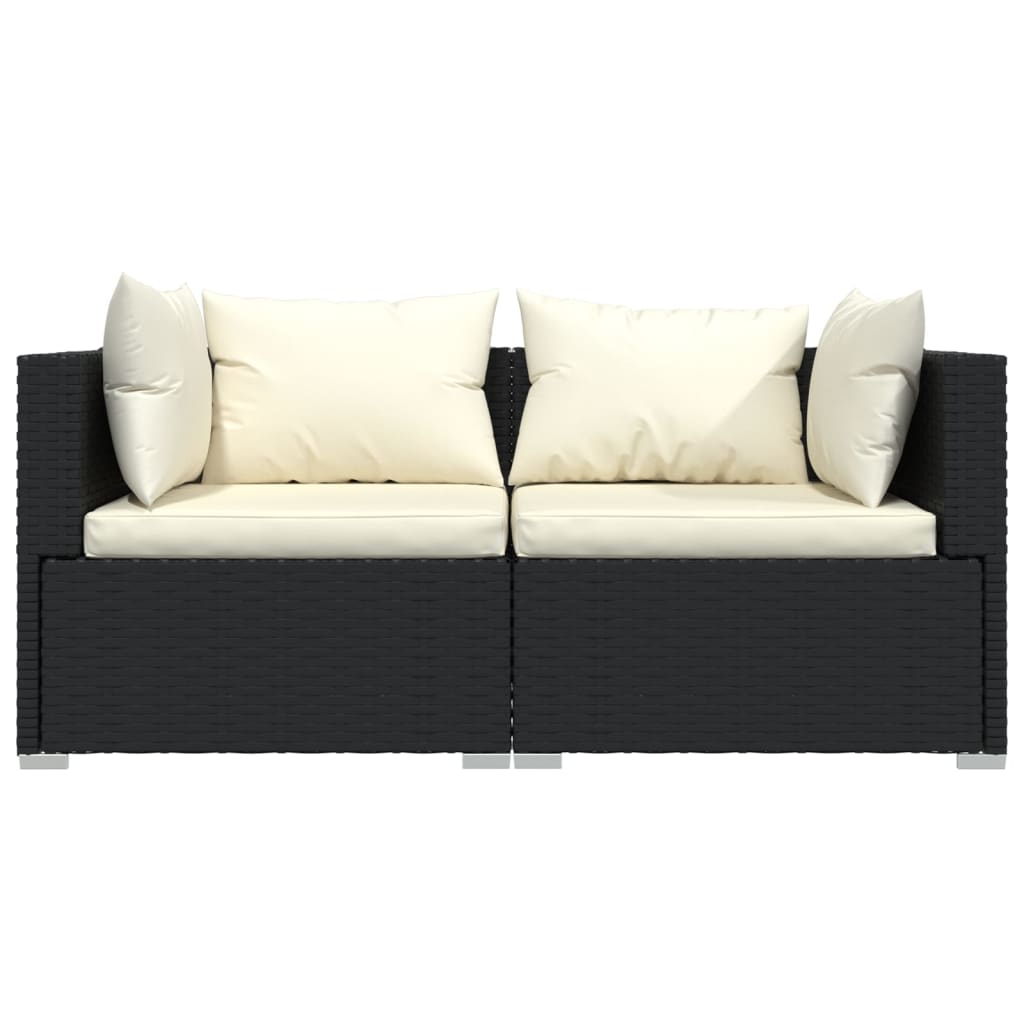 vidaXL Set mobilier de grădină cu perne, 3 piese, negru, poliratan vidaXL Set mobilier de grădină cu perne, 3 piese, negru, poliratan