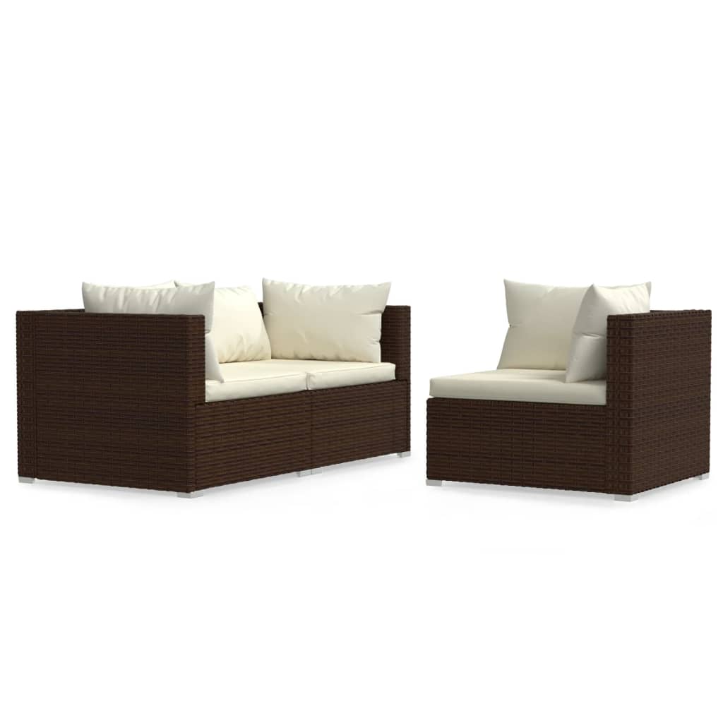 vidaXL Set mobilier de grădină cu perne, 3 piese, maro, poliratan vidaXL Set mobilier de grădină cu perne, 3 piese, maro, poliratan