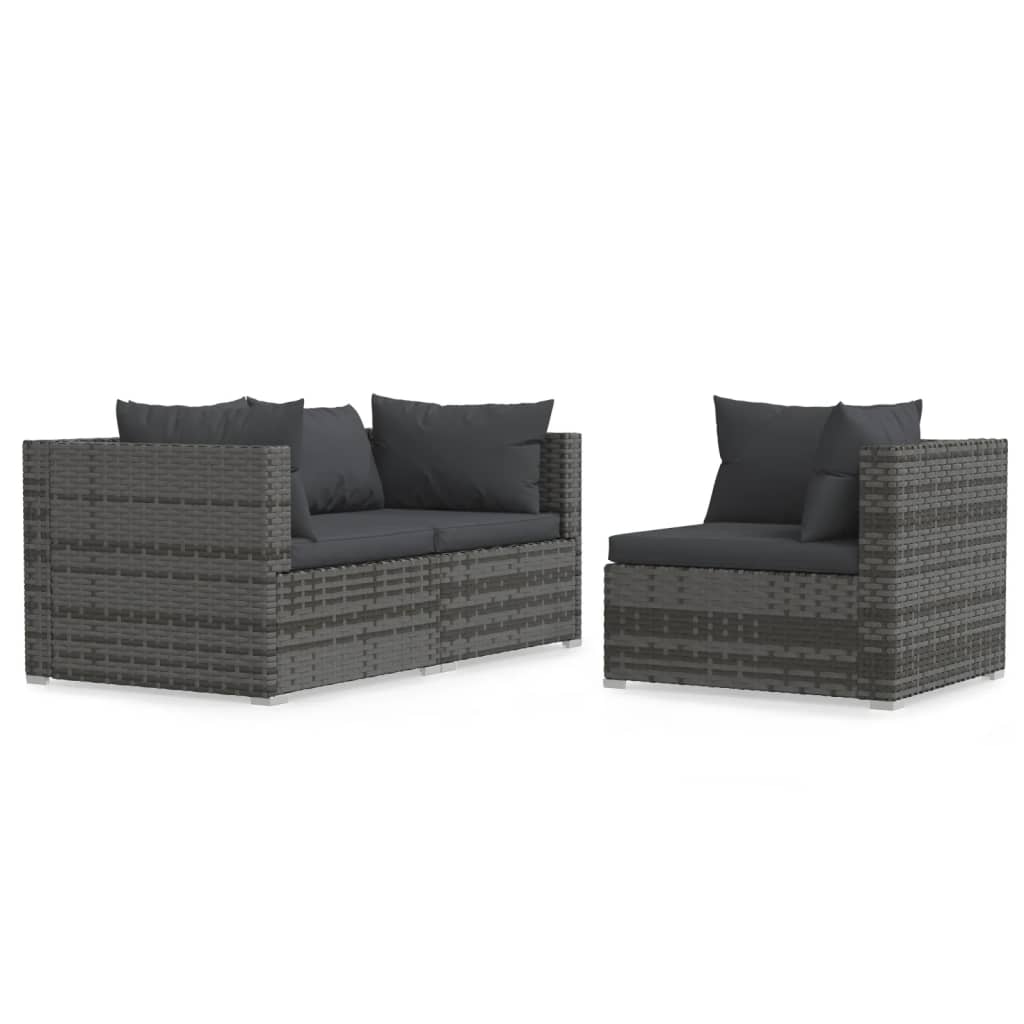 vidaXL Set mobilier de grădină cu perne, 3 piese, gri, poliratan vidaXL Set mobilier de grădină cu perne, 3 piese, gri, poliratan