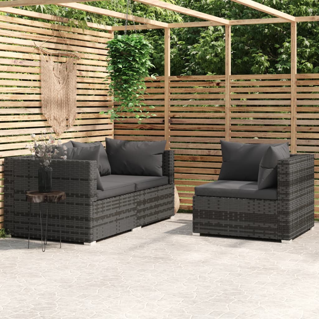 vidaXL Set mobilier de grădină cu perne, 3 piese, gri, poliratan vidaXL Set mobilier de grădină cu perne, 3 piese, gri, poliratan