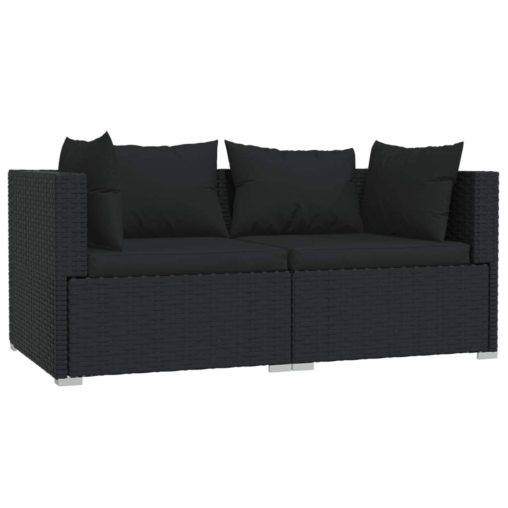 vidaXL Set mobilier de grădină cu perne, 3 piese, negru, poliratan vidaXL Set mobilier de grădină cu perne, 3 piese, negru, poliratan