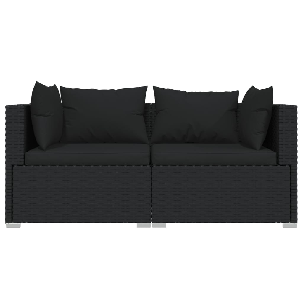 vidaXL Set mobilier de grădină cu perne, 3 piese, negru, poliratan vidaXL Set mobilier de grădină cu perne, 3 piese, negru, poliratan