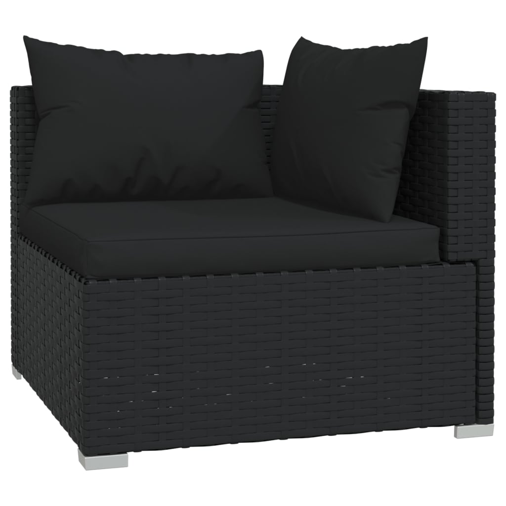 vidaXL Set mobilier de grădină cu perne, 3 piese, negru, poliratan vidaXL Set mobilier de grădină cu perne, 3 piese, negru, poliratan