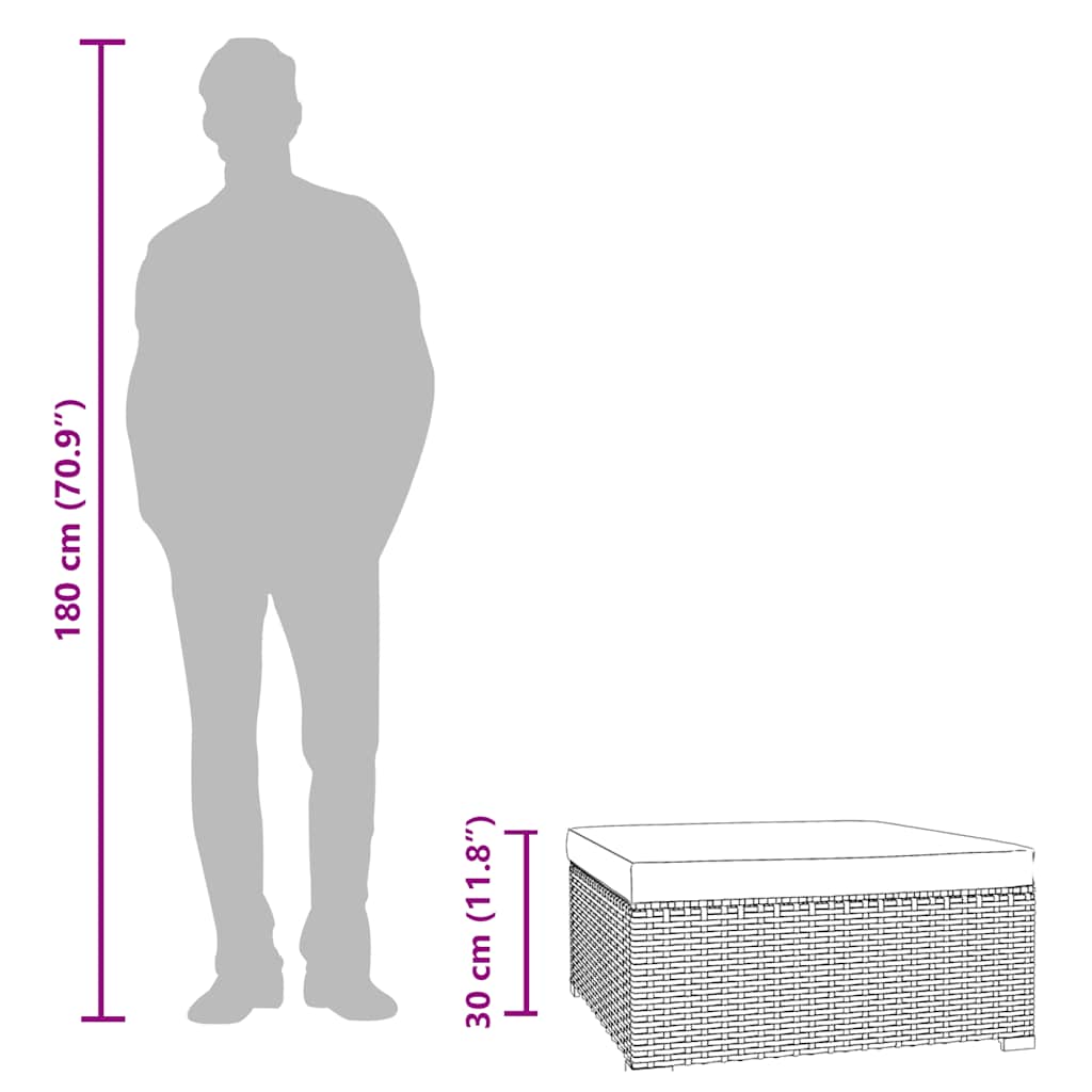 vidaXL Taburet de grădină cu pernă, negru, 70x70x30 cm, poliratan