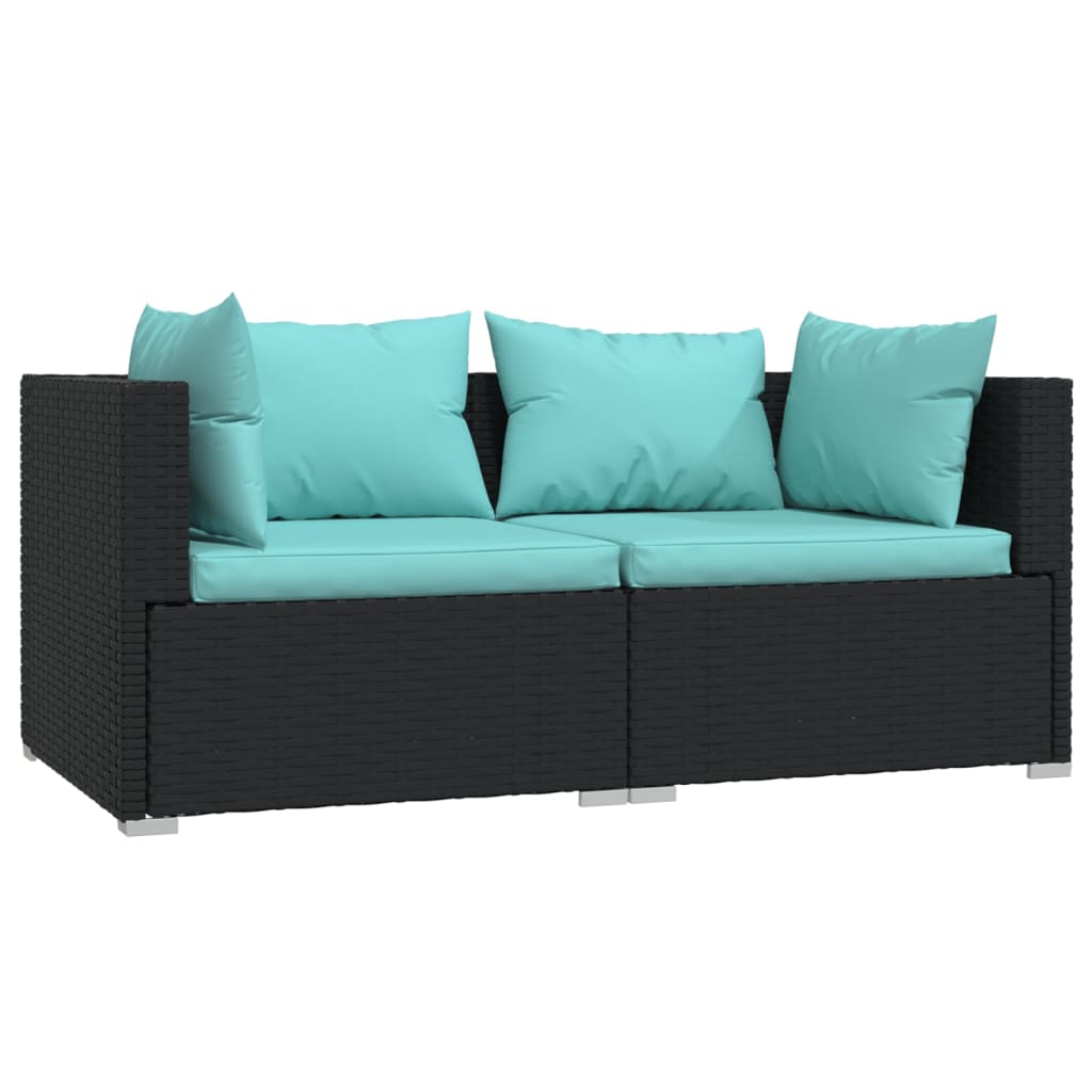 vidaXL Set mobilier de grădină cu perne, 3 piese, negru, poliratan vidaXL Set mobilier de grădină cu perne, 3 piese, negru, poliratan