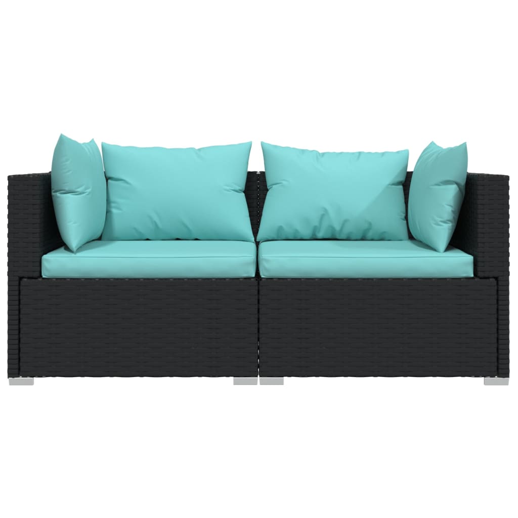 vidaXL Set mobilier de grădină cu perne, 3 piese, negru, poliratan vidaXL Set mobilier de grădină cu perne, 3 piese, negru, poliratan