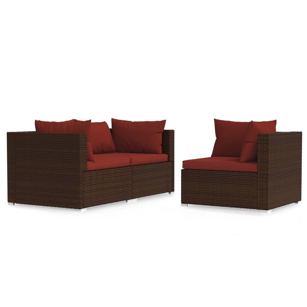 vidaXL Set mobilier de grădină cu perne, 3 piese, maro, poliratan vidaXL Set mobilier de grădină cu perne, 3 piese, maro, poliratan