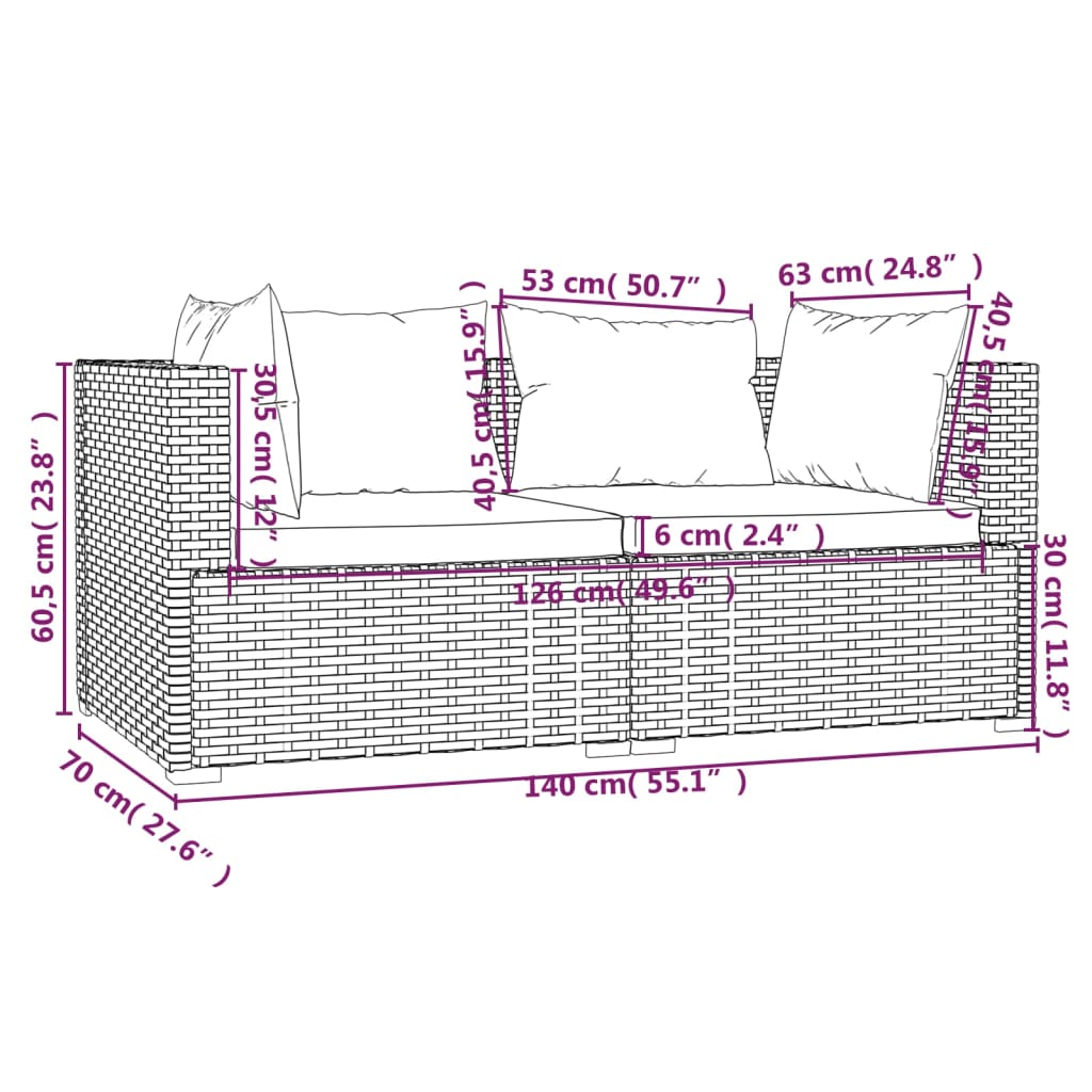 vidaXL Set mobilier de grădină cu perne, 3 piese, maro, poliratan vidaXL Set mobilier de grădină cu perne, 3 piese, maro, poliratan