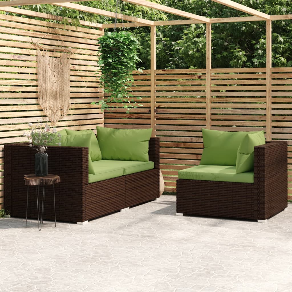 vidaXL Set mobilier de grădină cu perne, 3 piese, maro, poliratan vidaXL Set mobilier de grădină cu perne, 3 piese, maro, poliratan