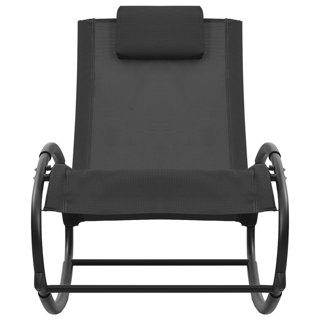 vidaXL Șezlong de plajă cu pernă, negru,oțel și textilenă vidaXL Șezlong de plajă cu pernă, negru,oțel și textilenă