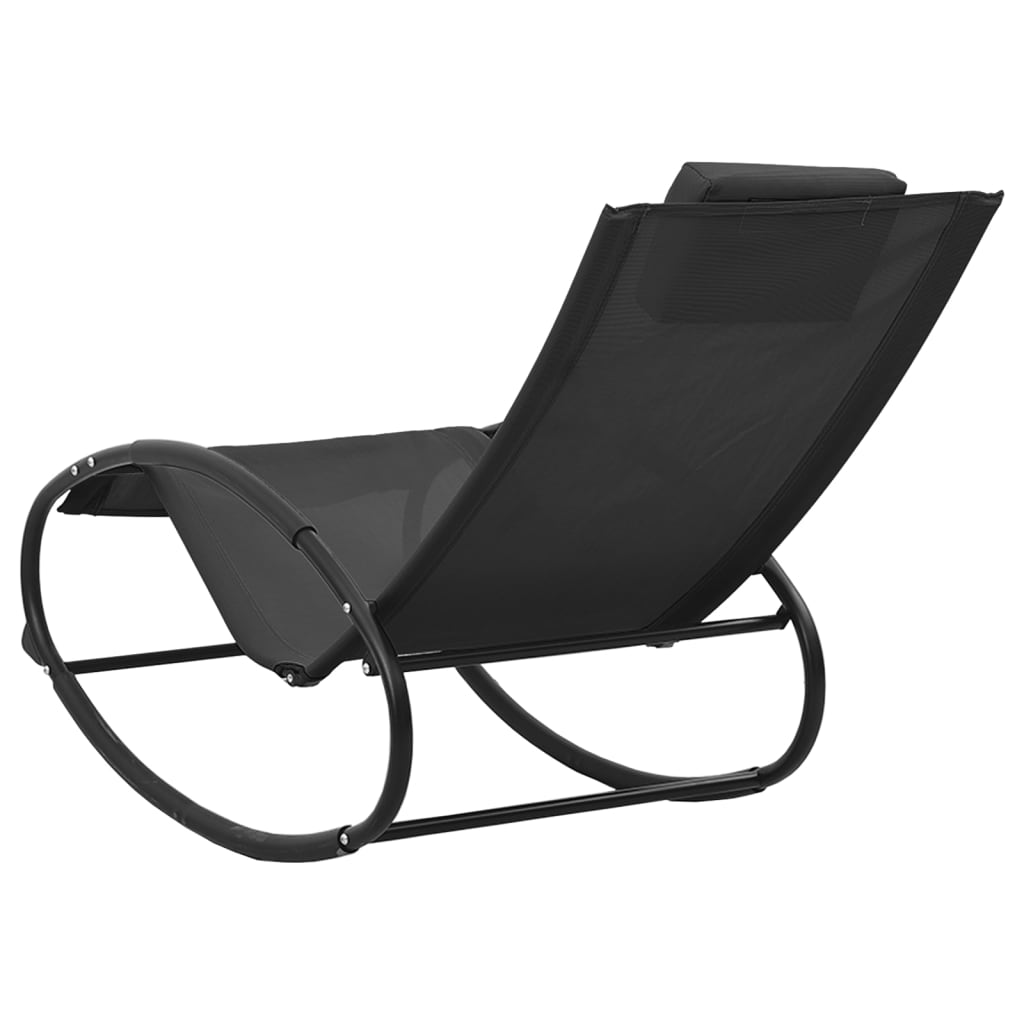 vidaXL Șezlong de plajă cu pernă, negru,oțel și textilenă vidaXL Șezlong de plajă cu pernă, negru,oțel și textilenă
