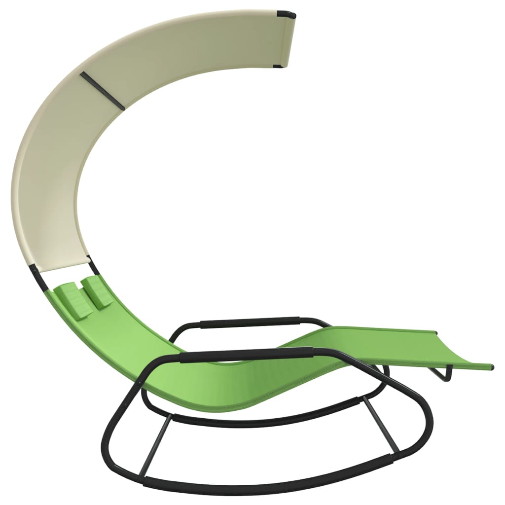 vidaXL Șezlong balansoar plajă dublu/baldachin,verde/crem, textilenă vidaXL Șezlong balansoar plajă dublu/baldachin,verde/crem, textilenă