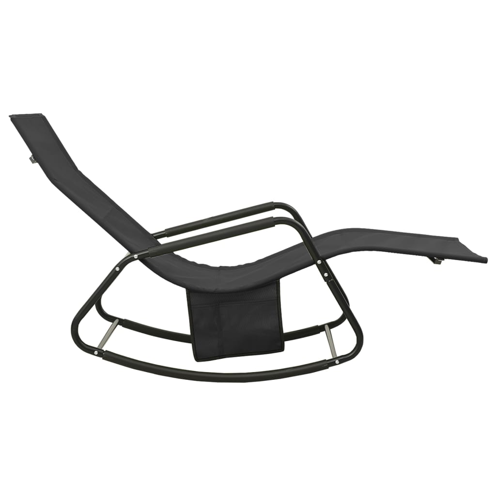 vidaXL Șezlong de plajă, negru, oțel și textilenă vidaXL Șezlong de plajă, negru, oțel și textilenă