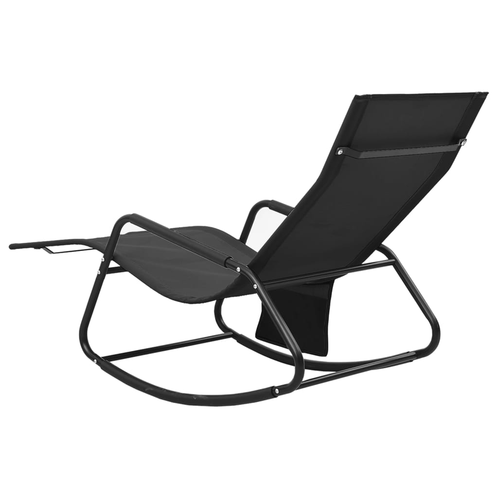 vidaXL Șezlong de plajă, negru, oțel și textilenă vidaXL Șezlong de plajă, negru, oțel și textilenă