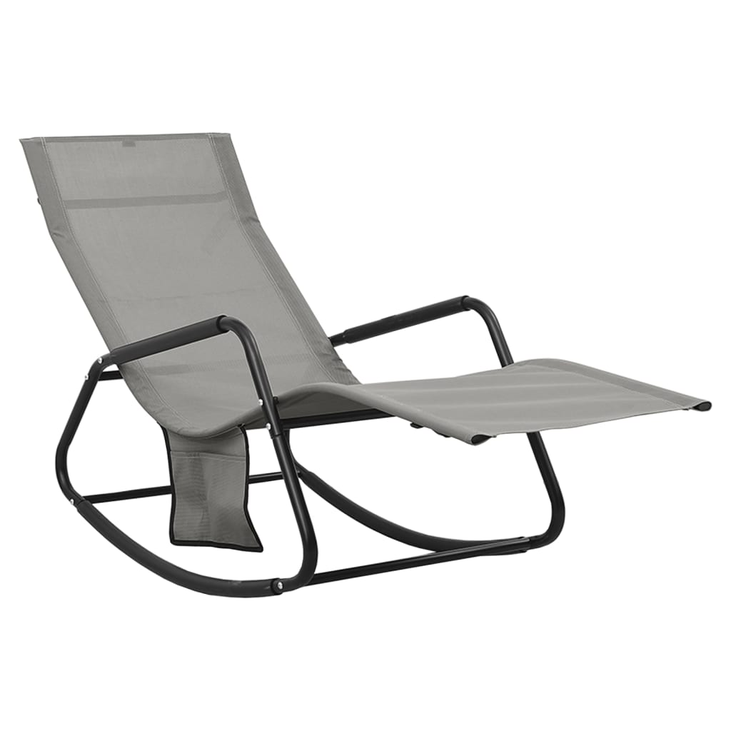 vidaXL Șezlong de plajă, gri, oțel și textilenă vidaXL Șezlong de plajă, gri, oțel și textilenă