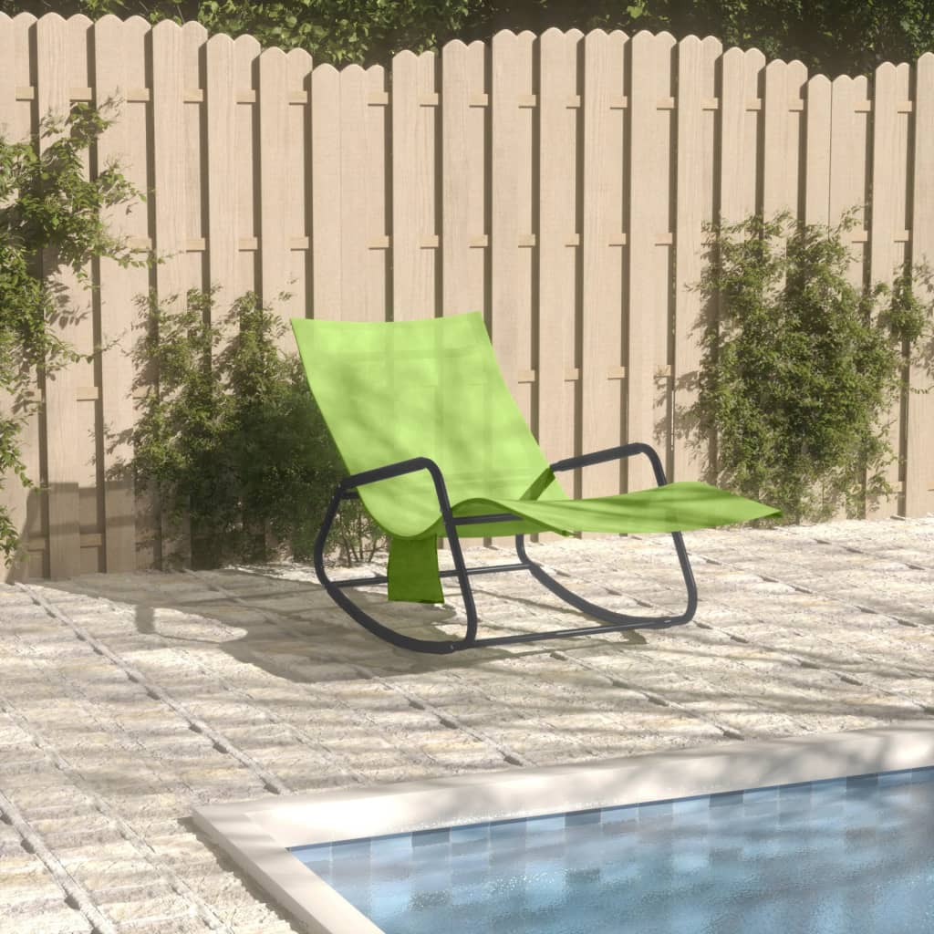 vidaXL Șezlong de plajă, verde, oțel și textilenă vidaXL Șezlong de plajă, verde, oțel și textilenă
