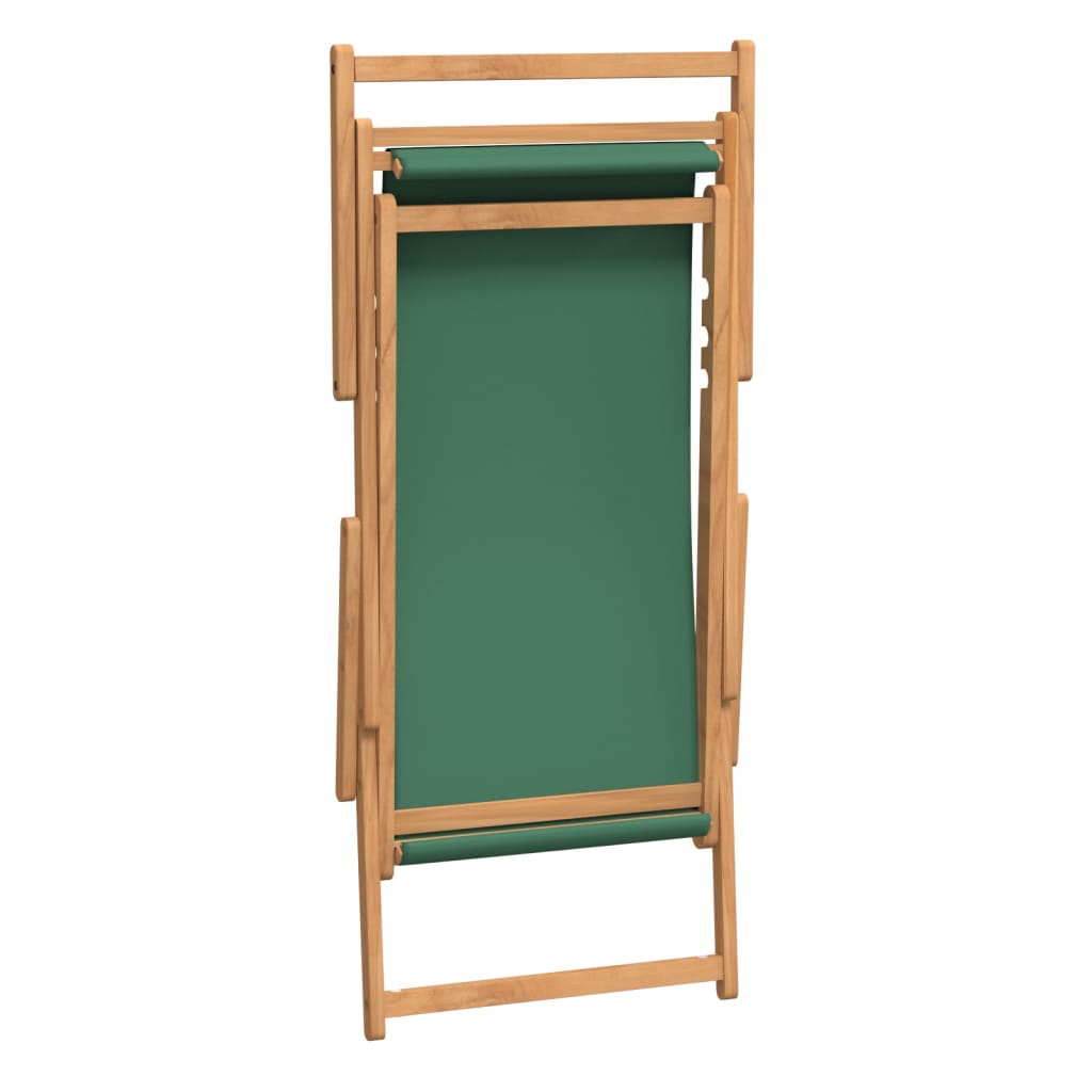 vidaXL Scaun de plajă pliabil, verde, lemn masiv de tec vidaXL Scaun de plajă pliabil, verde, lemn masiv de tec