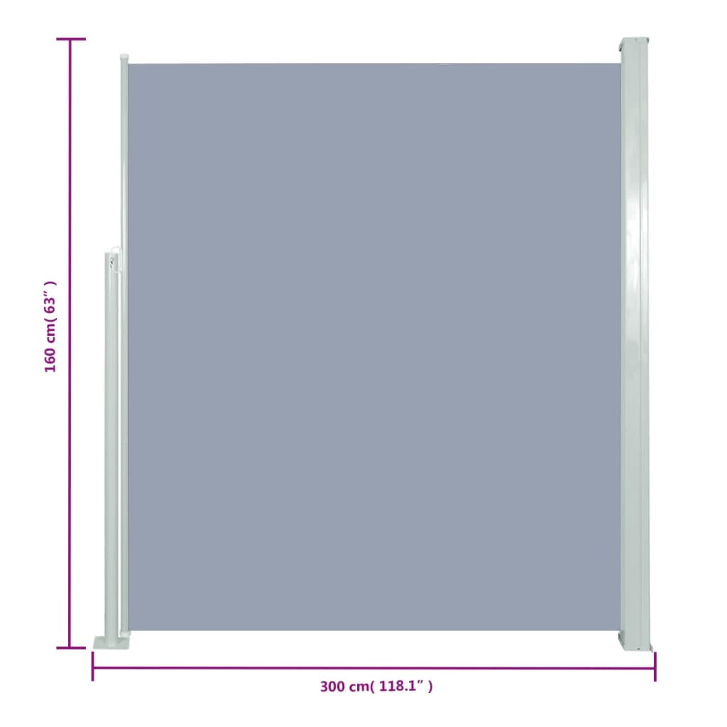 vidaXL Copertină laterală retractabilă de terasă, gri, 160x300 cm vidaXL Copertină laterală retractabilă de terasă, gri, 160x300 cm