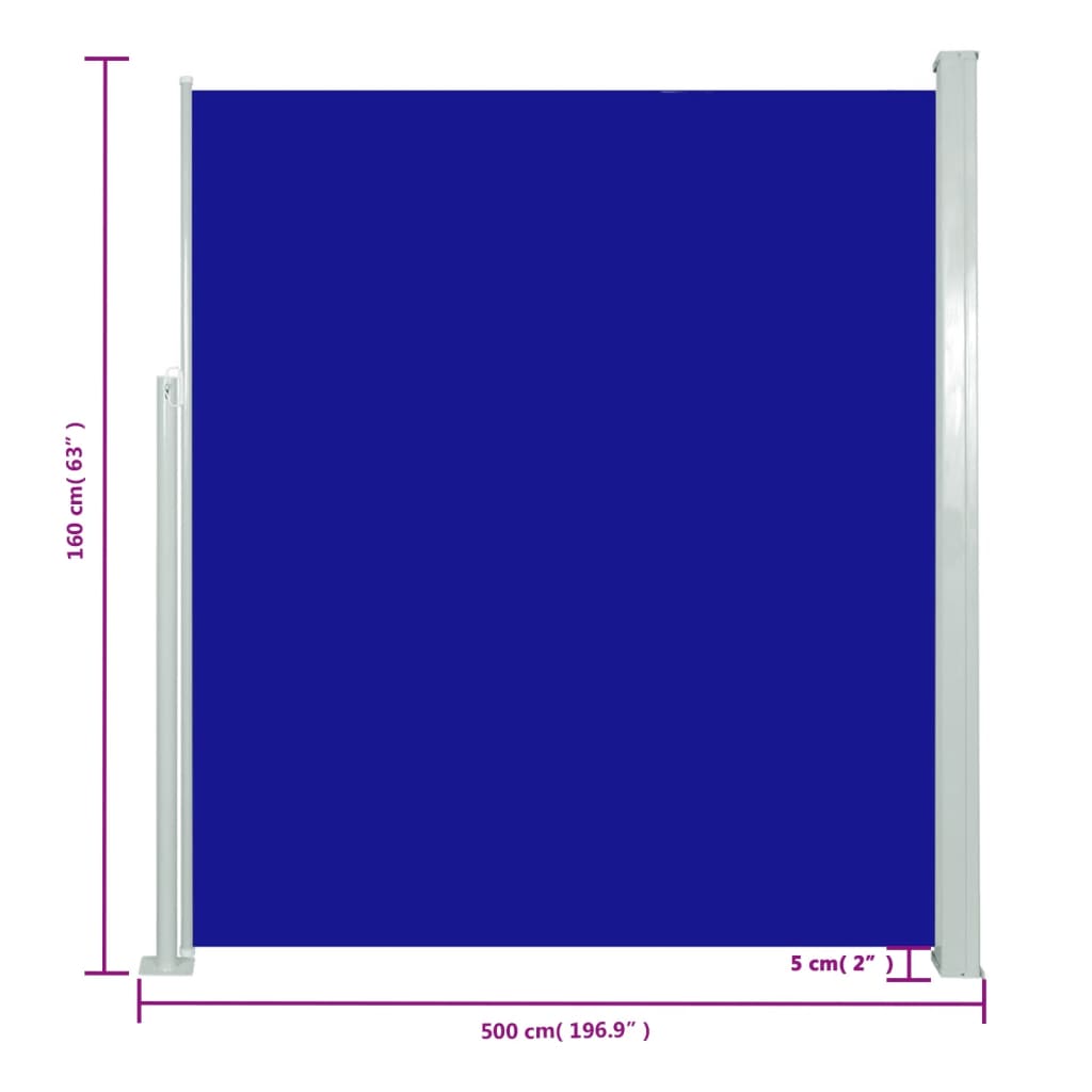 vidaXL Copertină laterală retractabilă de terasă, albastru, 160x500 cm vidaXL Copertină laterală retractabilă de terasă, albastru, 160x500 cm
