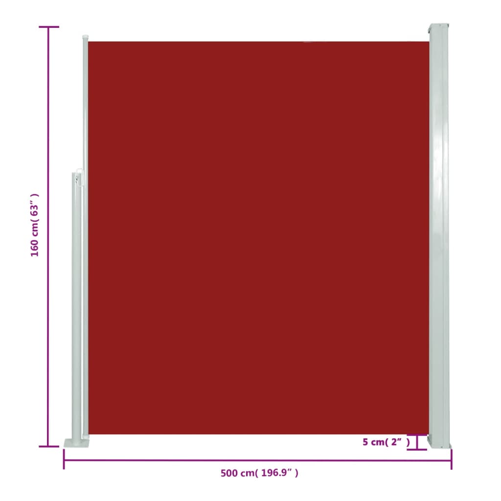 vidaXL Copertină laterală retractabilă de terasă, roșu, 160x500 cm vidaXL Copertină laterală retractabilă de terasă, roșu, 160x500 cm