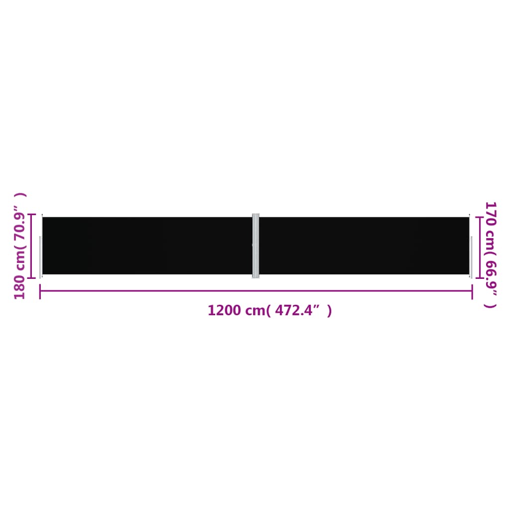 vidaXL Copertină laterală retractabilă, negru, 180x1200 cm