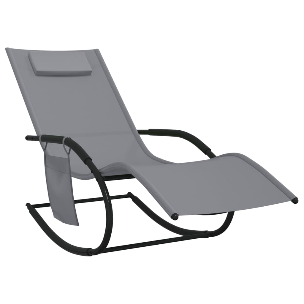 vidaXL Șezlong de plajă cu balansoar, gri, oțel și textilenă vidaXL Șezlong de plajă cu balansoar, gri, oțel și textilenă