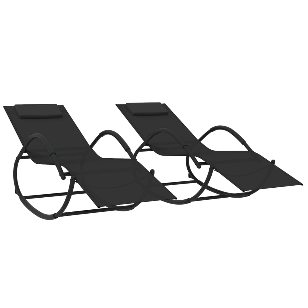 vidaXL Șezlonguri de plajă balansoar, 2 buc., negru, oțel & textilenă vidaXL Șezlonguri de plajă balansoar, 2 buc., negru, oțel & textilenă