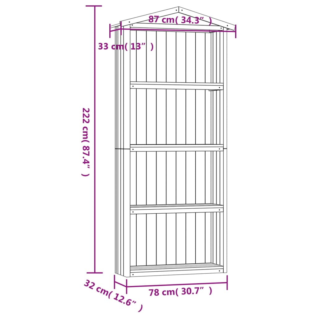 vidaXL Magazie unelte de grădină, 87x33x222 cm, lemn de pin tratat vidaXL Magazie unelte de grădină, 87x33x222 cm, lemn de pin tratat