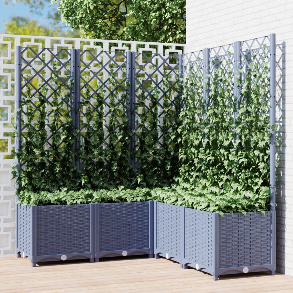vidaXL Jardinieră de grădină cu spalier,albastru gri, 120x120x136 cm, PP vidaXL Jardinieră de grădină cu spalier,albastru gri, 120x120x136 cm, PP