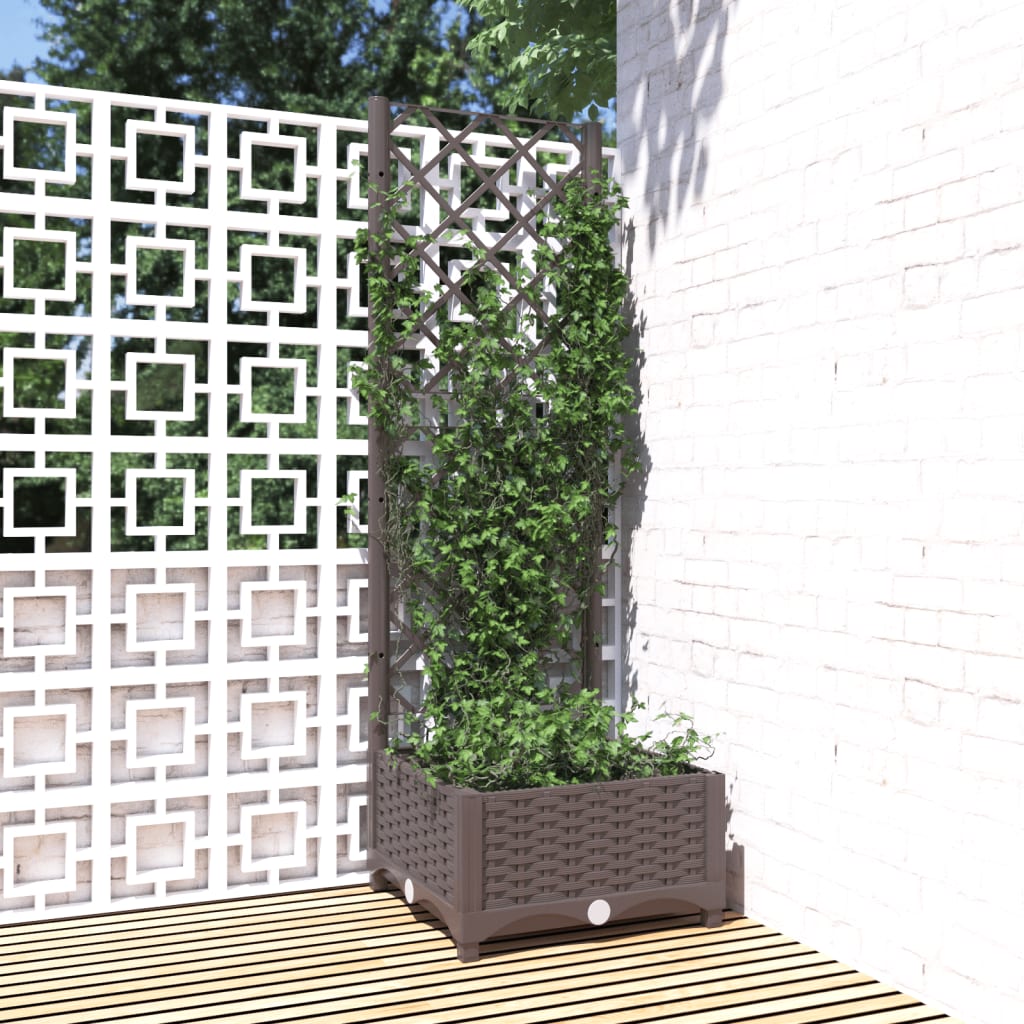 vidaXL Jardinieră de grădină cu spalier maro, 40x40x121,5 cm, PP vidaXL Jardinieră de grădină cu spalier maro, 40x40x121,5 cm, PP