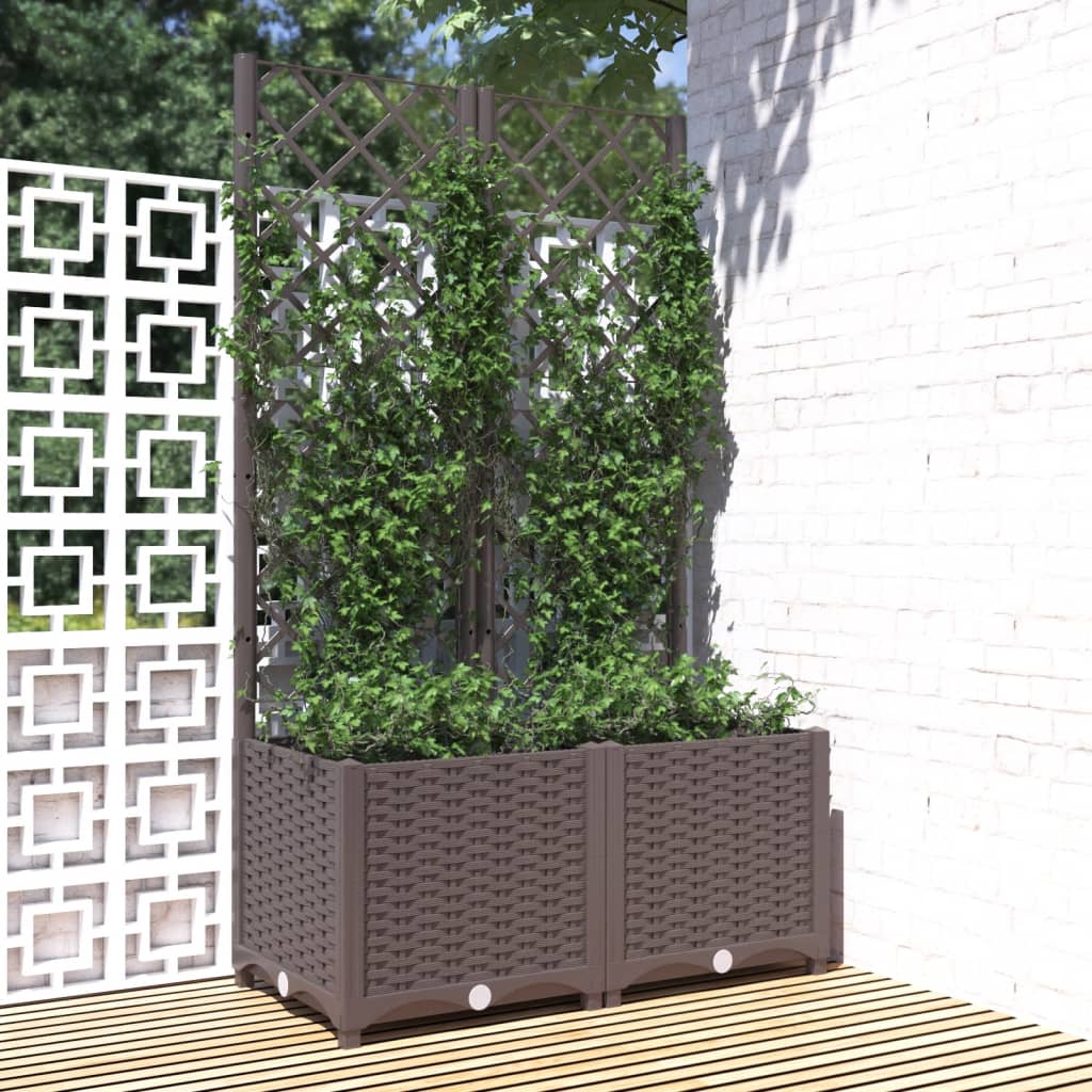 vidaXL Jardinieră de grădină cu spalier maro, 80x40x136 cm, PP vidaXL Jardinieră de grădină cu spalier maro, 80x40x136 cm, PP