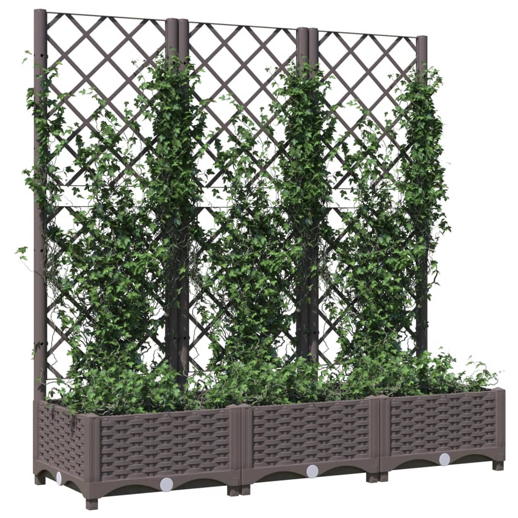 vidaXL Jardinieră de grădină cu spalier, maro, 120x40x121,5 cm, PP