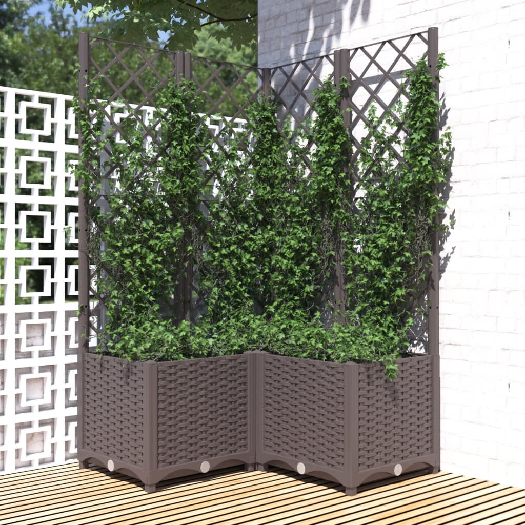 vidaXL Jardinieră de grădină cu spalier maro, 80x80x136 cm, PP vidaXL Jardinieră de grădină cu spalier maro, 80x80x136 cm, PP