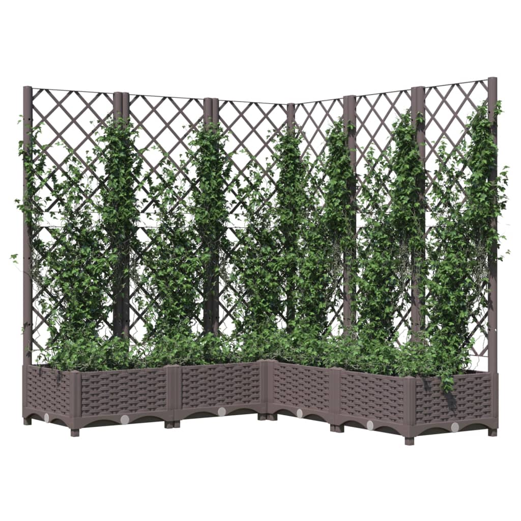 vidaXL Jardinieră de grădină cu spalier, maro, 120x120x121,5 cm, PP