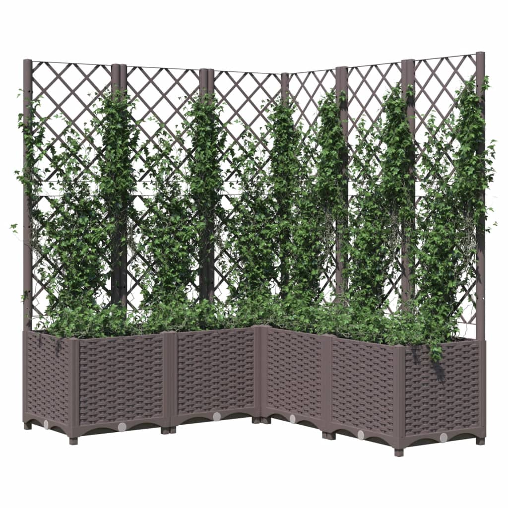 vidaXL Jardinieră de grădină cu spalier, maro, 120x120x136 cm, PP