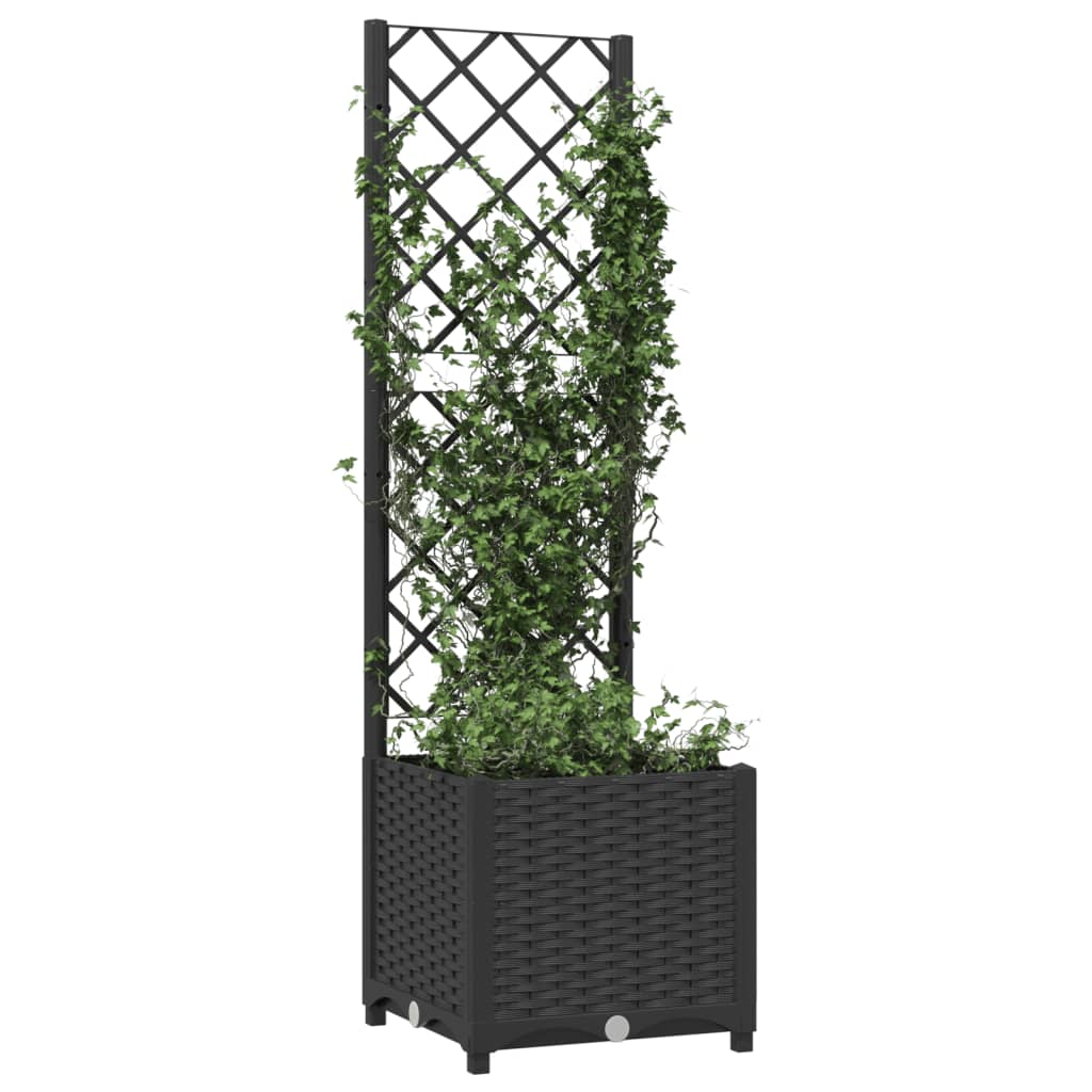 vidaXL Jardinieră de grădină cu spalier negru, 40x40x136 cm, PP